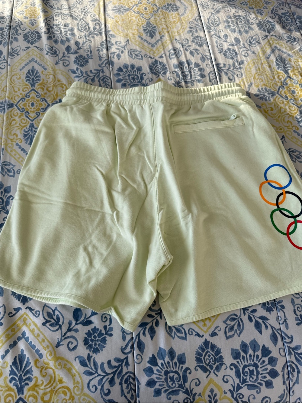 Kith Olympic Men’s Light Green Athletic Shorts with Multicolor Rings